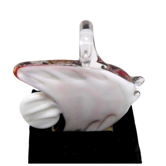 Handcrafted Glass Fish Pendant Figurine Abstract Orange Black Pattern White Fins - Picture 6 of 7